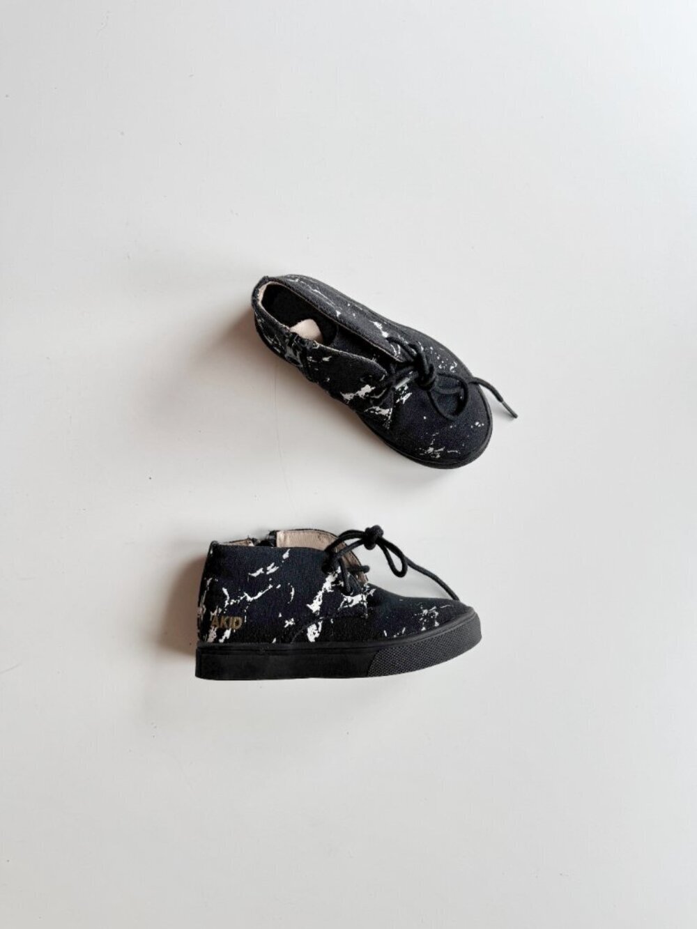 Kids' AKID Black White Marble Canvas Hi-Top Lace-Up Sneakers, Size 8